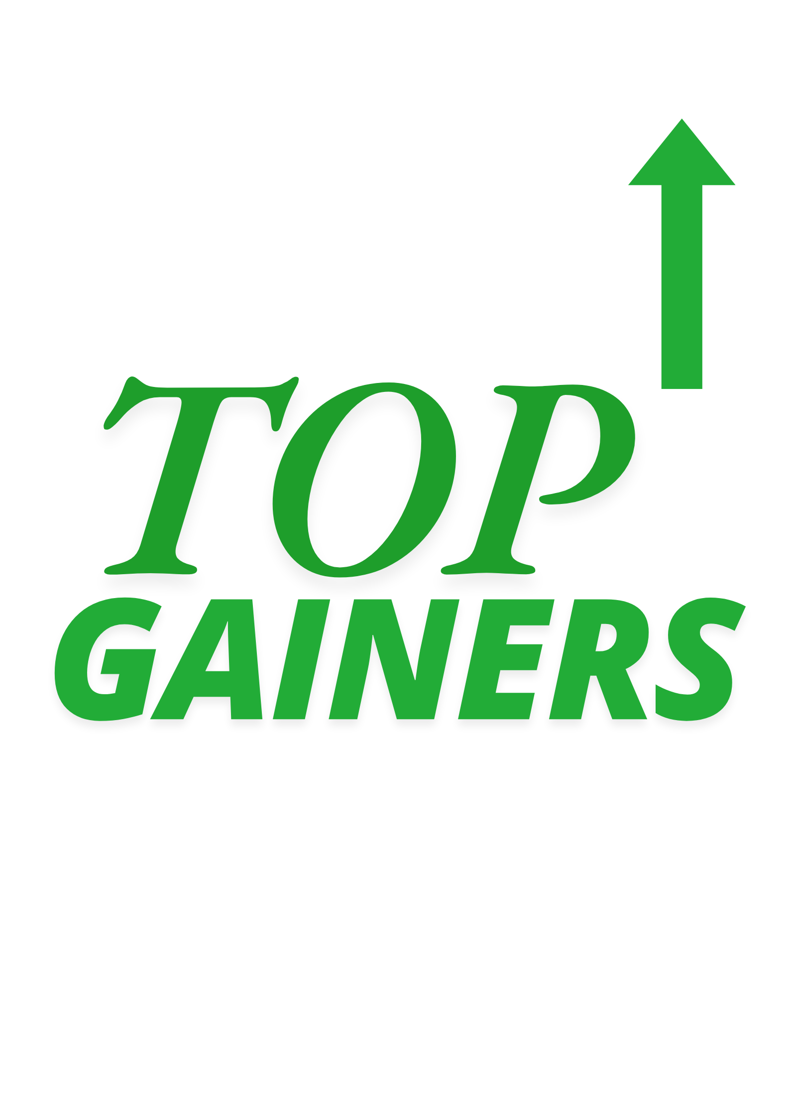 a green text with a arrow pointing up
